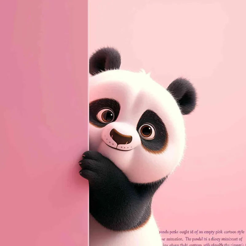 Cute panda peeking out from the right side of an empty pink wall, in a cartoon style, in the style of Disney Pixar animation, with a cute and happy expression, cute eyes, as a full body shot, with a pink background, as a high definition wallpaper, as a 3D rendering, of high resolution, with high detail, of high quality, of high resolution, with high details, of high sharpness, as a super detailed, best quality image.  - style1部分