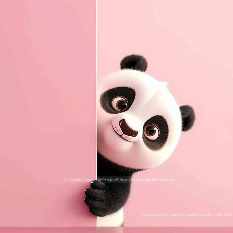 Cute panda peeking out from the right side of an empty pink wall, in a cartoon style, in the style of Disney Pixar animation, with a cute and happy expression, cute eyes, as a full body shot, with a pink background, as a high definition wallpaper, as a 3D rendering, of high resolution, with high detail, of high quality, of high resolution, with high details, of high sharpness, as a super detailed, best quality image.  - style4部分