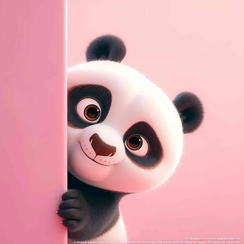 Cute panda peeking out from the right side of an empty pink wall, in a cartoon style, in the style of Disney Pixar animation, with a cute and happy expression, cute eyes, as a full body shot, with a pink background, as a high definition wallpaper, as a 3D rendering, of high resolution, with high detail, of high quality, of high resolution, with high details, of high sharpness, as a super detailed, best quality image.  - style1部分