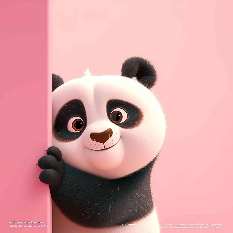 Cute panda peeking out from the right side of an empty pink wall, in a cartoon style, in the style of Disney Pixar animation, with a cute and happy expression, cute eyes, as a full body shot, with a pink background, as a high definition wallpaper, as a 3D rendering, of high resolution, with high detail, of high quality, of high resolution, with high details, of high sharpness, as a super detailed, best quality image.  - style2部分