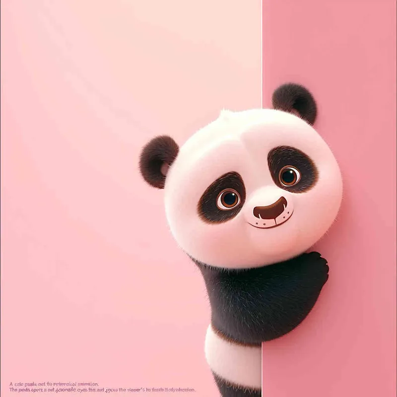 Cute panda peeking out from the right side of an empty pink wall, in a cartoon style, in the style of Disney Pixar animation, with a cute and happy expression, cute eyes, as a full body shot, with a pink background, as a high definition wallpaper, as a 3D rendering, of high resolution, with high detail, of high quality, of high resolution, with high details, of high sharpness, as a super detailed, best quality image.  - style4部分
