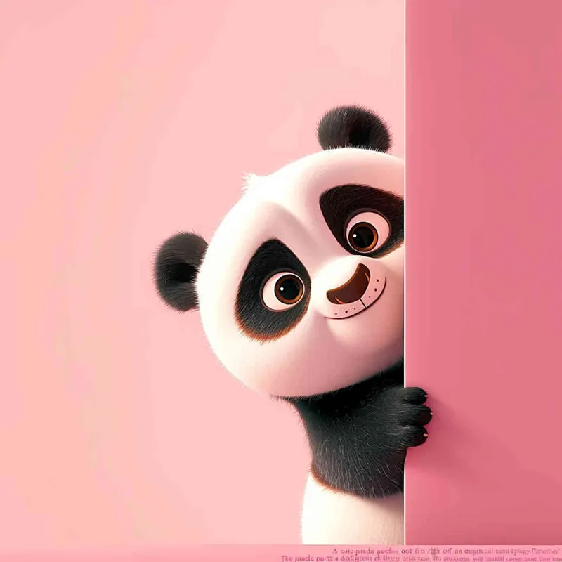 Cute panda peeking out from the right side of an empty pink wall, in a cartoon style, in the style of Disney Pixar animation, with a cute and happy expression, cute eyes, as a full body shot, with a pink background, as a high definition wallpaper, as a 3D rendering, of high resolution, with high detail, of high quality, of high resolution, with high details, of high sharpness, as a super detailed, best quality image.  - style1部分
