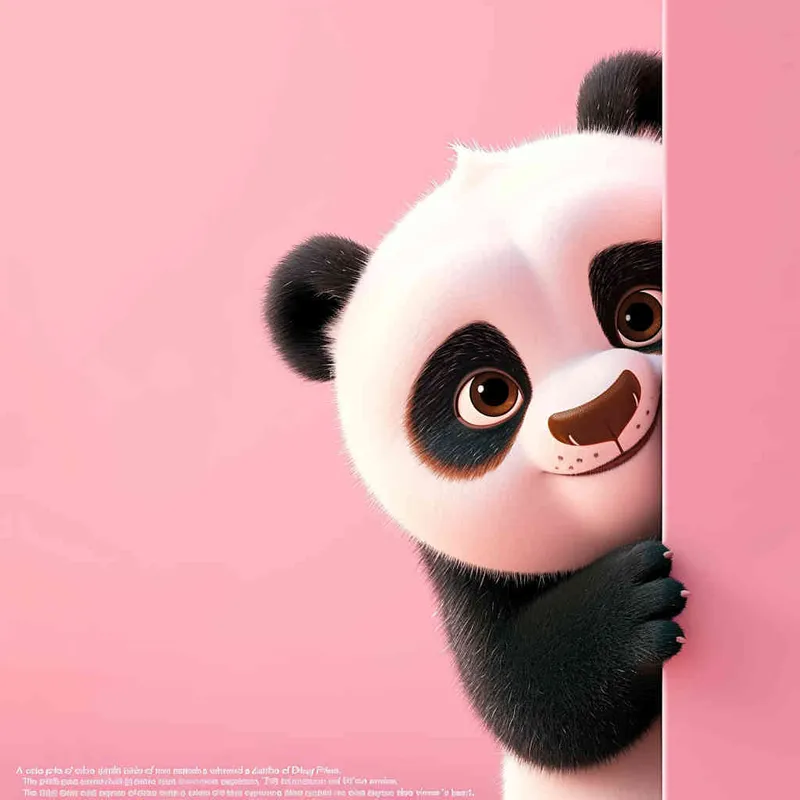 Cute panda peeking out from the right side of an empty pink wall, in a cartoon style, in the style of Disney Pixar animation, with a cute and happy expression, cute eyes, as a full body shot, with a pink background, as a high definition wallpaper, as a 3D rendering, of high resolution, with high detail, of high quality, of high resolution, with high details, of high sharpness, as a super detailed, best quality image.  - style2部分