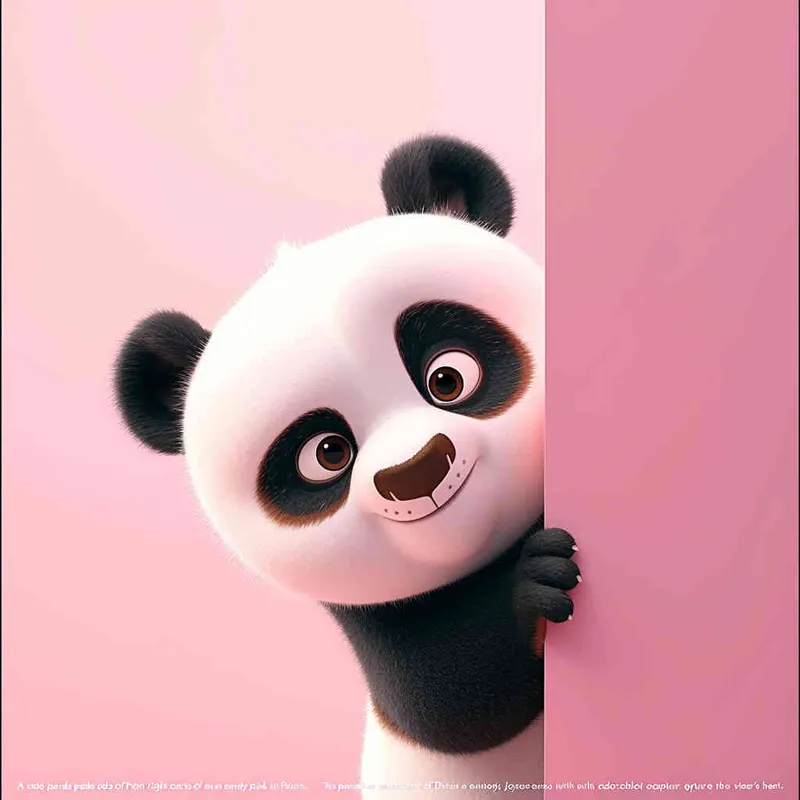 Cute panda peeking out from the right side of an empty pink wall, in a cartoon style, in the style of Disney Pixar animation, with a cute and happy expression, cute eyes, as a full body shot, with a pink background, as a high definition wallpaper, as a 3D rendering, of high resolution, with high detail, of high quality, of high resolution, with high details, of high sharpness, as a super detailed, best quality image.  - style4部分