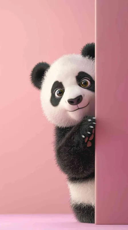 Cute panda peeking out from the right side of an empty pink wall, in a cartoon style, in the style of Disney Pixar animation, with a cute and happy expression, cute eyes, as a full body shot, with a pink background, as a high definition wallpaper, as a 3D rendering, of high resolution, with high detail, of high quality, of high resolution, with high details, of high sharpness, as a super detailed, best quality image.  - style2部分