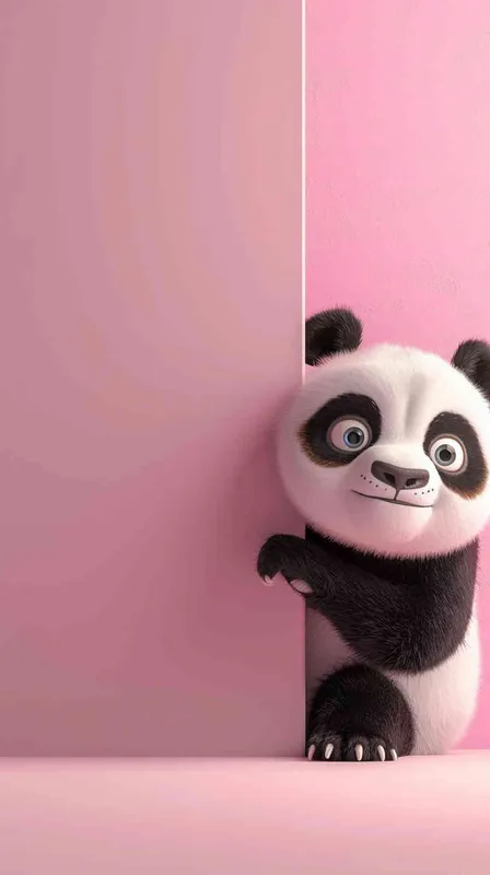 Cute panda peeking out from the right side of an empty pink wall, in a cartoon style, in the style of Disney Pixar animation, with a cute and happy expression, cute eyes, as a full body shot, with a pink background, as a high definition wallpaper, as a 3D rendering, of high resolution, with high detail, of high quality, of high resolution, with high details, of high sharpness, as a super detailed, best quality image.  - style3部分