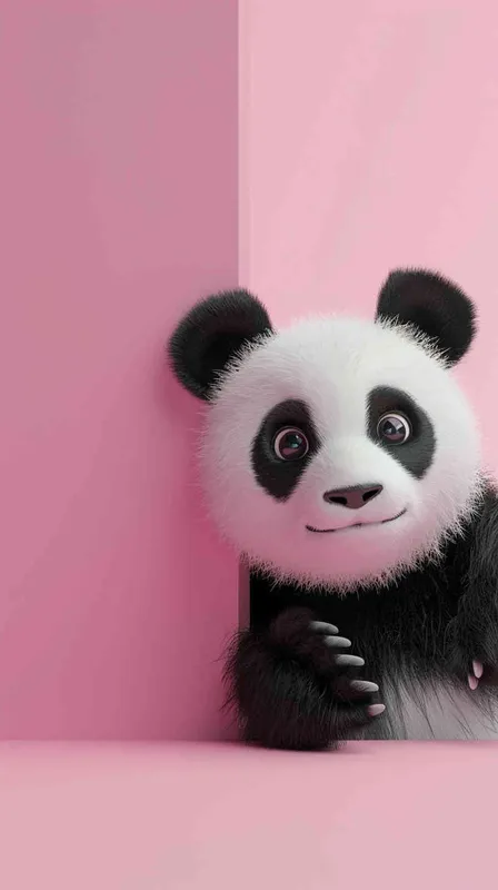 Cute panda peeking out from the right side of an empty pink wall, in a cartoon style, in the style of Disney Pixar animation, with a cute and happy expression, cute eyes, as a full body shot, with a pink background, as a high definition wallpaper, as a 3D rendering, of high resolution, with high detail, of high quality, of high resolution, with high details, of high sharpness, as a super detailed, best quality image.  - style4部分