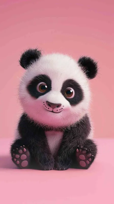 A cute panda baby, this is a whimsical cartoon style that reminds people of Disney Pixar animations. The expression of pandas is pleasant, and their bright and lovely eyes attract the attention of the audience. Full body shooting with a soft pink background, creating a charming high-definition wallpaper suitable for any screen. This 3D rendering has excellent quality, showcasing complex details and clarity, making it a first-class image. - style2部分