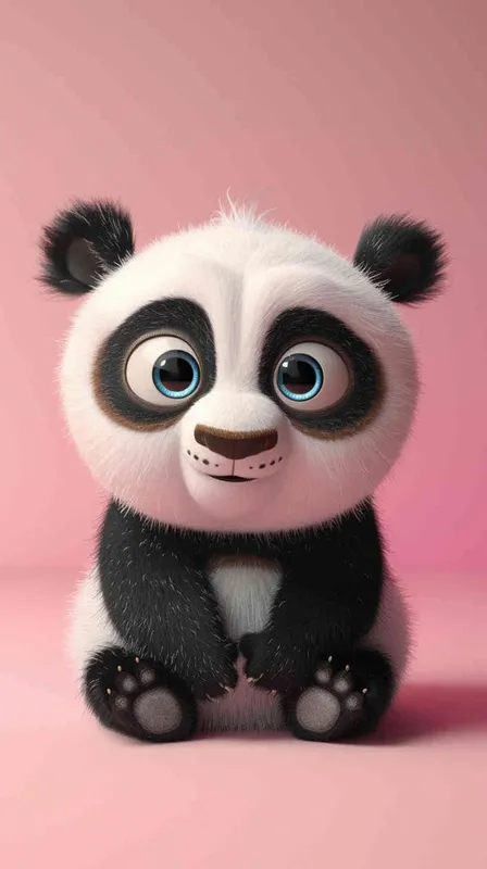 A cute panda baby, this is a whimsical cartoon style that reminds people of Disney Pixar animations. The expression of pandas is pleasant, and their bright and lovely eyes attract the attention of the audience. Full body shooting with a soft pink background, creating a charming high-definition wallpaper suitable for any screen. This 3D rendering has excellent quality, showcasing complex details and clarity, making it a first-class image. - style4部分