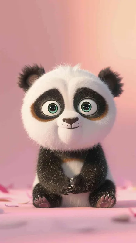 A cute panda baby, this is a whimsical cartoon style that reminds people of Disney Pixar animations. The expression of pandas is pleasant, and their bright and lovely eyes attract the attention of the audience. Full body shooting with a soft pink background, creating a charming high-definition wallpaper suitable for any screen. This 3D rendering has excellent quality, showcasing complex details and clarity, making it a first-class image. - AI绘画作品展示 | Midjourney中文版生成