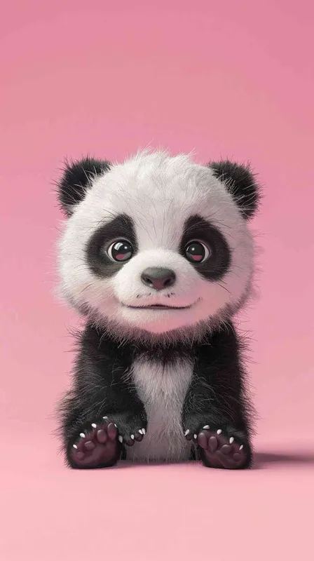 A cute panda baby, this is a whimsical cartoon style that reminds people of Disney Pixar animations. The expression of pandas is pleasant, and their bright and lovely eyes attract the attention of the audience. Full body shooting with a soft pink background, creating a charming high-definition wallpaper suitable for any screen. This 3D rendering has excellent quality, showcasing complex details and clarity, making it a first-class image. - AI绘画作品展示 | Midjourney中文版生成