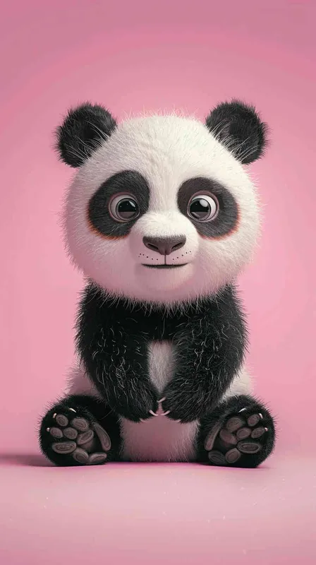 A cute panda baby, this is a whimsical cartoon style that reminds people of Disney Pixar animations. The expression of pandas is pleasant, and their bright and lovely eyes attract the attention of the audience. Full body shooting with a soft pink background, creating a charming high-definition wallpaper suitable for any screen. This 3D rendering has excellent quality, showcasing complex details and clarity, making it a first-class image. - style2部分