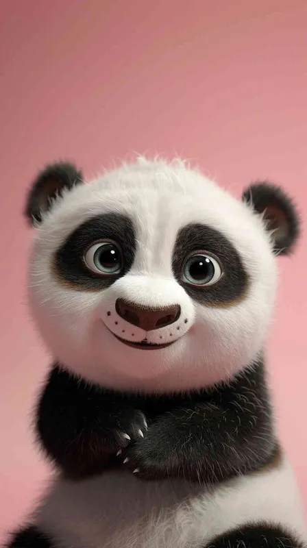 A cute panda baby, this is a whimsical cartoon style that reminds people of Disney Pixar animations. The expression of pandas is pleasant, and their bright and lovely eyes attract the attention of the audience. Full body shooting with a soft pink background, creating a charming high-definition wallpaper suitable for any screen. This 3D rendering has excellent quality, showcasing complex details and clarity, making it a first-class image. - style3部分