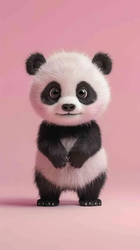 A cute panda baby, this is a whimsical cartoon style that reminds people of Disney Pixar animations. The expression of pandas is pleasant, and their bright and lovely eyes attract the attention of the audience. Full body shooting with a soft pink background, creating a charming high-definition wallpaper suitable for any screen. This 3D rendering has excellent quality, showcasing complex details and clarity, making it a first-class image. - style1部分
