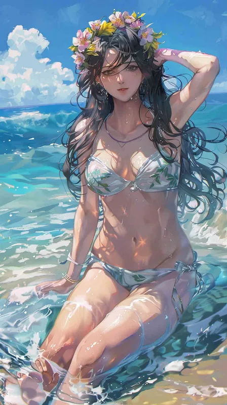 海边，比基尼女孩 - AI绘画作品展示 | Midjourney中文版生成