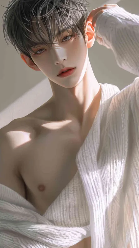 ((韩系超帅男二次元))((超级美男))((酷酷的))((双眼看向镜头))((身穿白色宽松毛衣))((露半个胸肌))((超级好的身材)((男模身材))((8000k分辨率))((高清画质))((精细脸))((精致画质))((白色皮肤)) - style2部分
