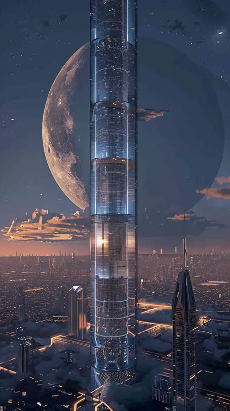 三个时代的建筑分层平行进行重叠，三个时代的建筑群中间各自有一个能量井。最上层是2077年，具有未来感的建筑，中间是2027年的现代建筑，最下层是1977年的复古建筑。 - style4部分
