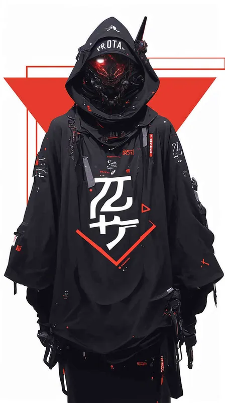 设计潮牌的帽衫，品牌“ROTA PRO”的字体比较大，清晰，设计感非常强，材质很有质感，在胸前部分，衣服有未来的科技感，赛博朋克风格 - style3部分