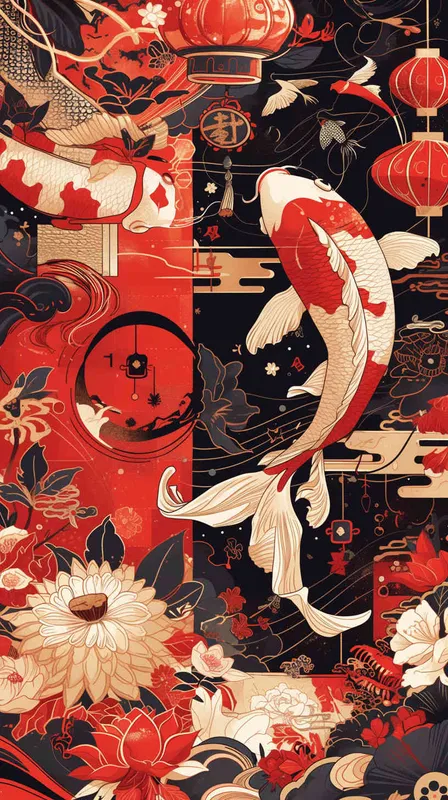We require your expertise in crafting annual posters showcasing products that include fish and hawthorn cakes. The design should embody a traditional Chinese aesthetic, with a vibrant red backdrop and a carp leaping over a dragon gate, symbolizing the prestigious Golden List title. The artwork should feature a flat vector illustration, staying true to traditional Chinese artistic techniques by eschewing intricate details like volume or shadow. Please produce a set of four posters at your earliest convenience. (dall.e3) - style1部分