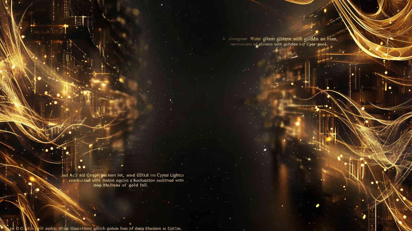  a Jiangnan Water Town Composed of Gold Foil.  Cyber - punk ,Glitch art， Acid Graphics ，Made of iridescent foil ， Crystal Light Sensation，black background，gold foi outlining line - style4部分