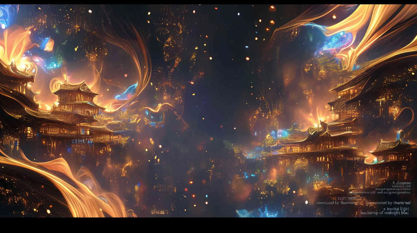 a Jiangnan Water Town Composed of Gold Foil.  Cyber - punk ,Glitch art， Acid Graphics ，Made of iridescent foil ， Crystal Light Sensation，black background，gold foi outlining line - style2部分