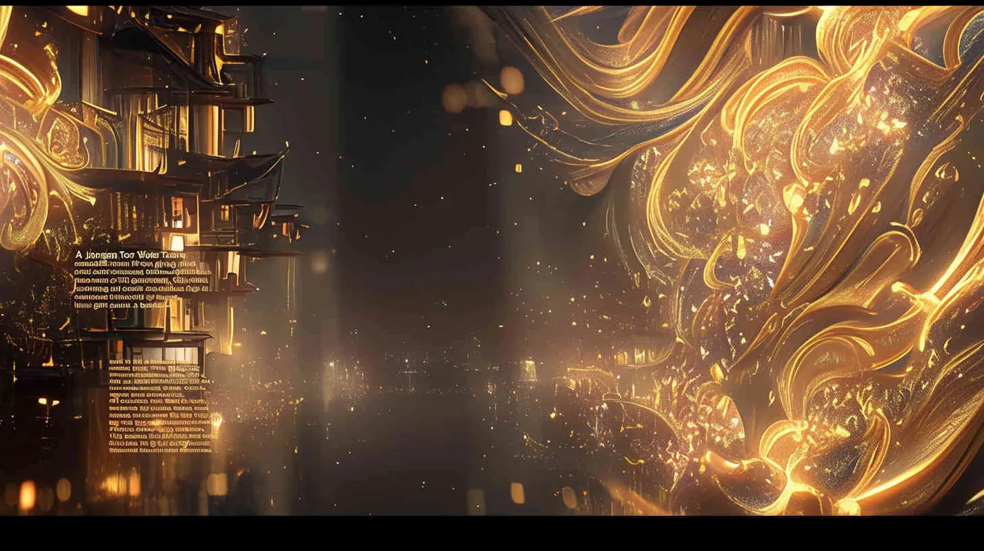  a Jiangnan Water Town Composed of Gold Foil.  Cyber - punk ,Glitch art， Acid Graphics ，Made of iridescent foil ， Crystal Light Sensation，black background，gold foi outlining line - style4部分
