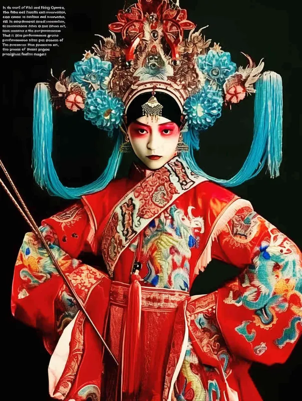 Peking Opera Knife and Horse Dan, red and blue costumes, fashion magazines, Time magazine, studio photos, special effects for big movies, real lighting, face lights, surprising details, portrait closeups, cinematic feel, ultimate closeups, rich lighting details, creative associations，white background - style2部分