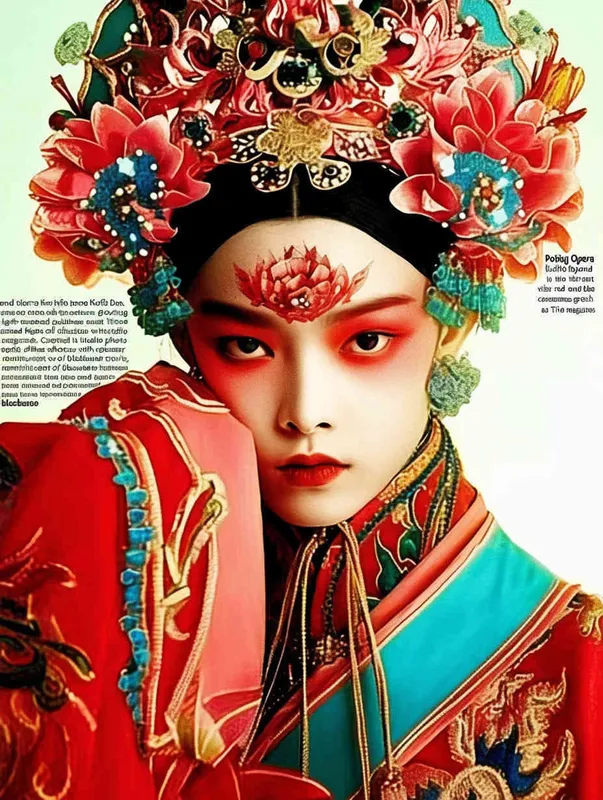 Peking Opera Knife and Horse Dan, red and blue costumes, fashion magazines, Time magazine, studio photos, special effects for big movies, real lighting, face lights, surprising details, portrait closeups, cinematic feel, ultimate closeups, rich lighting details, creative associations，white background - style3部分