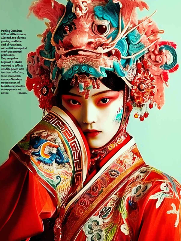 Peking Opera Knife and Horse Dan, red and blue costumes, fashion magazines, Time magazine, studio photos, special effects for big movies, real lighting, face lights, surprising details, portrait closeups, cinematic feel, ultimate closeups, rich lighting details, creative associations，white background - style4部分