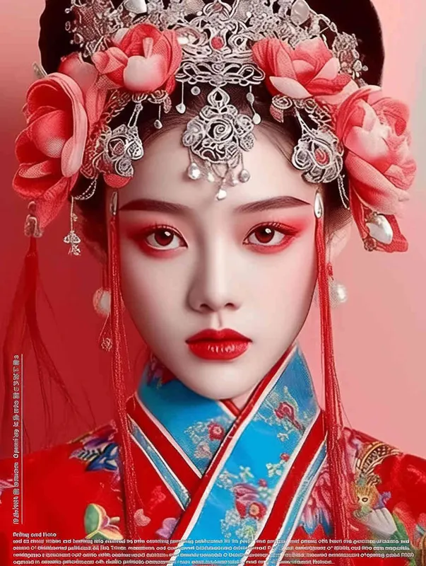 Peking Opera Knife and Horse Dan, red and blue costumes, fashion magazines, Time magazine, studio photos, special effects for big movies, real lighting, face lights, surprising details, portrait closeups, cinematic feel, ultimate closeups, rich lighting details, creative associations，white background - style1部分