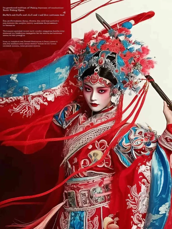 Peking Opera Knife and Horse Dan, red and blue costumes, fashion magazines, Time magazine, studio photos, special effects for big movies, real lighting, face lights, surprising details, portrait closeups, cinematic feel, ultimate closeups, rich lighting details, creative associations，white background - style3部分