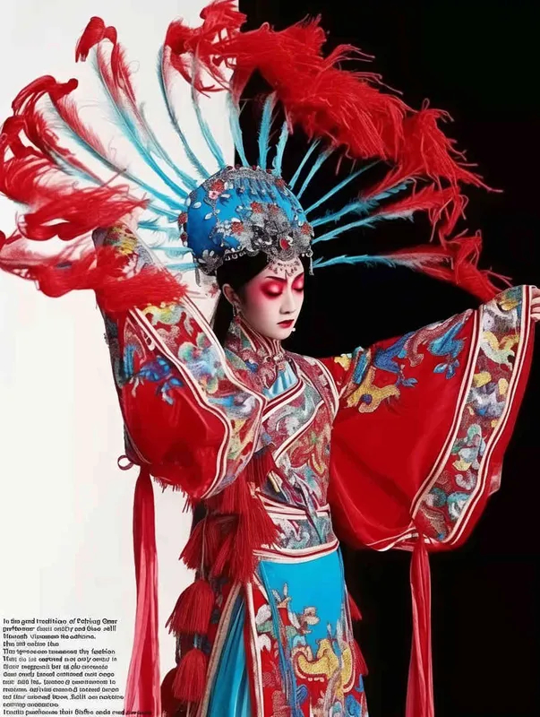 Peking Opera Knife and Horse Dan, red and blue costumes, fashion magazines, Time magazine, studio photos, special effects for big movies, real lighting, face lights, surprising details, portrait closeups, cinematic feel, ultimate closeups, rich lighting details, creative associations，white background - style4部分