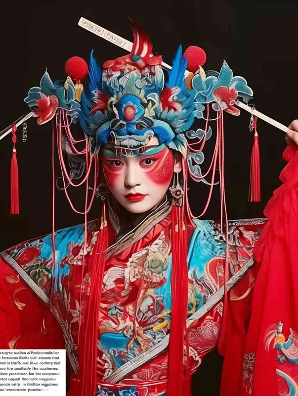 Peking Opera Knife and Horse Dan, red and blue costumes, fashion magazines, Time magazine, studio photos, special effects for big movies, real lighting, face lights, surprising details, portrait closeups, cinematic feel, ultimate closeups, rich lighting details, creative associations，white background - style3部分