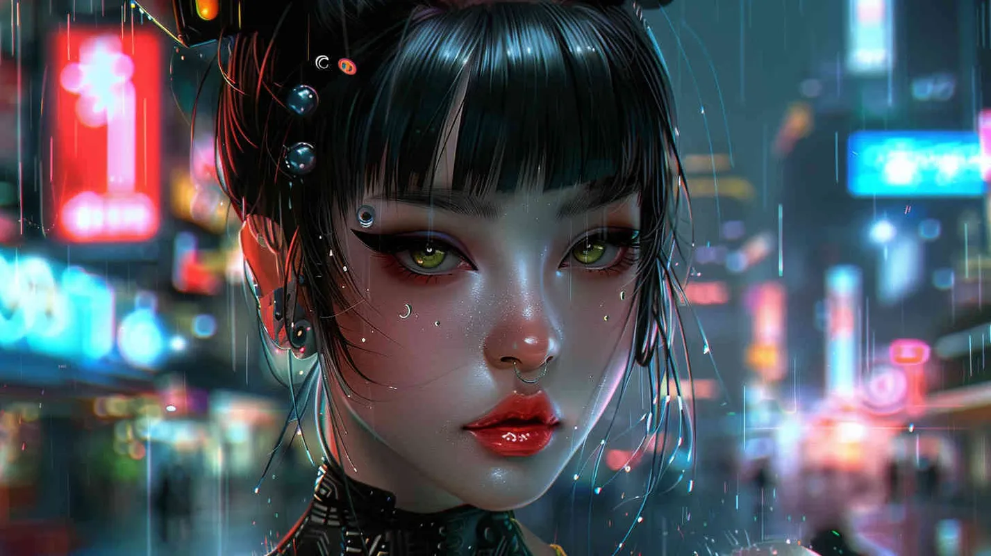 一个漂亮的亚洲女孩，赛伯朋克光效 - style1部分