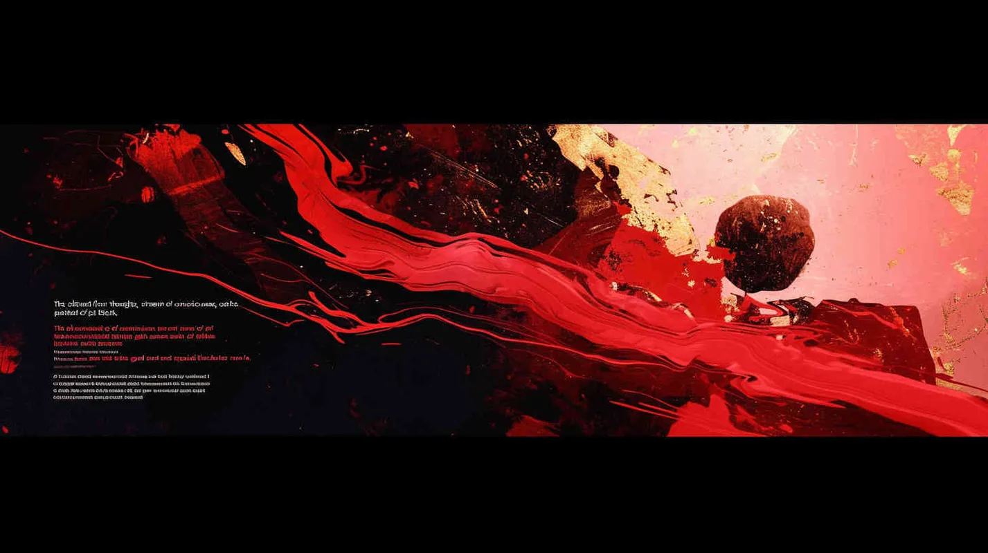 Abstract flow poster, stream of consciousness, pink, gold,red, black color scheme, fashion magazine, big movie special effects,The screen is concise and minimalist - style4部分