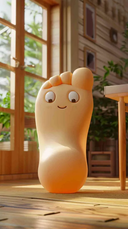 We are designing a 3D IP image for the odor resistant insole brand Jiaowuzhou, which is positioned as a healthy and foot friendly insole brand. We would like to ask you to design the IP image for it. The IP image is an upright foot, and there is a 2D cartoon image of it on the internet. We want to make it a 3D cartoon image IP, which can refer to the design style of Bubble Mart. The round foot is on top of it, with big eyes, nose, and mouth painted on the foot. At the same time, we want to see the combination of this IP image in various scenarios, which is to integrate the IP image of the foot five boats into the following scene: 1. On the mountain climbing road. On the school basketball court. On a long and arduous road. 4. On the high-speed rail. Please generate a series of graphs to display this IP and combine them with the scene. All IPs in the diagram should maintain a consistent image. High definition photographic images with a plethora of details, masterpieces – AI绘画作品展示 | Midjourney中文版生成