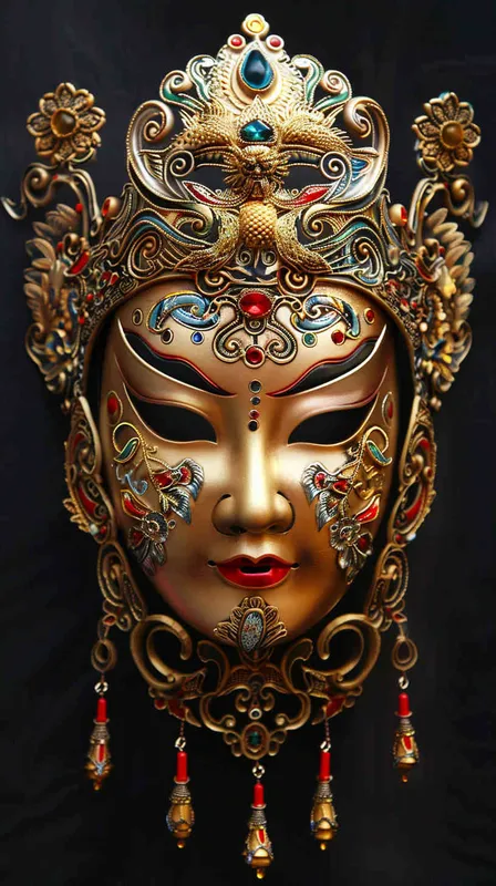 金色的立体京剧脸谱 - AI绘画作品展示 | Midjourney中文版生成