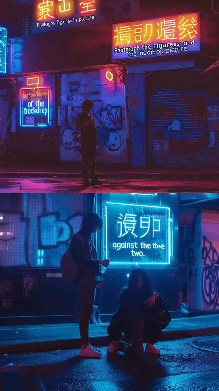 把图一合影的人物，放在图二霓虹灯背景里 - style1部分