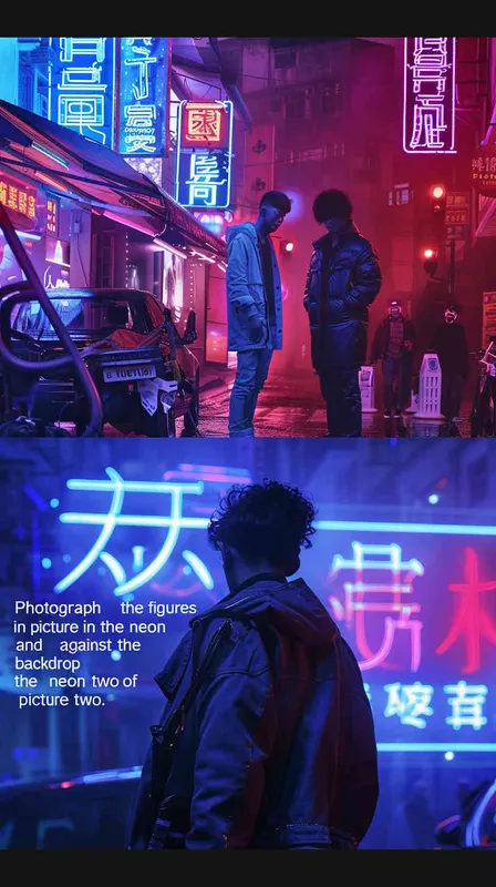 把图一合影的人物，放在图二霓虹灯背景里 - style2部分