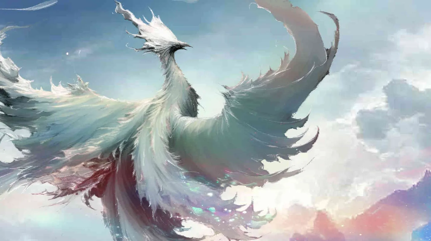 A white phoenix, with its head tilted back , with a light blue background, freehand brushwork, – AI绘画作品展示 | Midjourney中文版生成