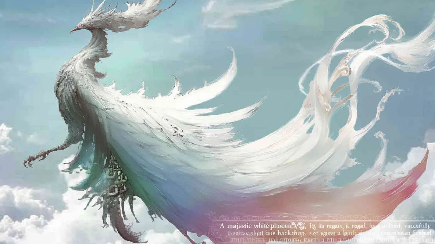 A white phoenix, with its head tilted back , with a light blue background, freehand brushwork, - style3部分