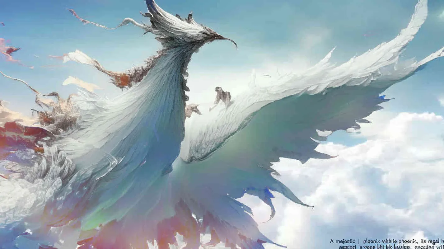 A white phoenix, with its head tilted back , with a light blue background, freehand brushwork, - style4部分