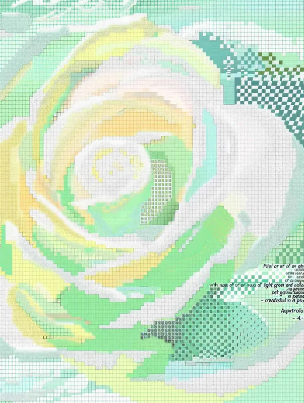 pixel art of an abstract white rose in light green and yellow colors against a pastel background, rendered in a pixelated style. --ar 3:4 - style1部分