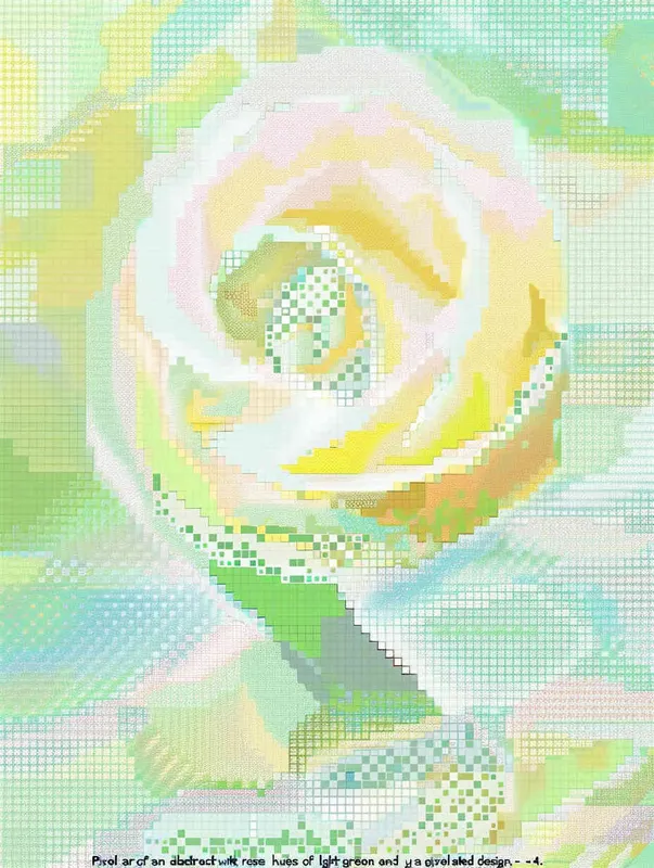pixel art of an abstract white rose in light green and yellow colors against a pastel background, rendered in a pixelated style. --ar 3:4 - style2部分