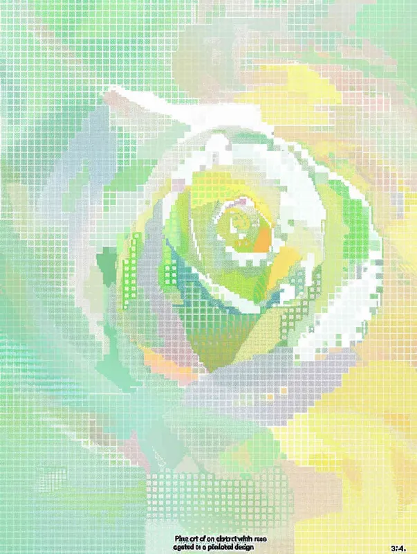 pixel art of an abstract white rose in light green and yellow colors against a pastel background, rendered in a pixelated style. --ar 3:4 - style3部分
