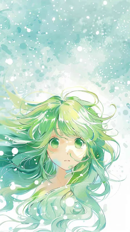 Adorable anime style white semicircle illustrations, light green and yellow color palettes, dotted pattern style, with a soft background, featuring granular texture and a sky blue punk style dot matrix style. - style4部分