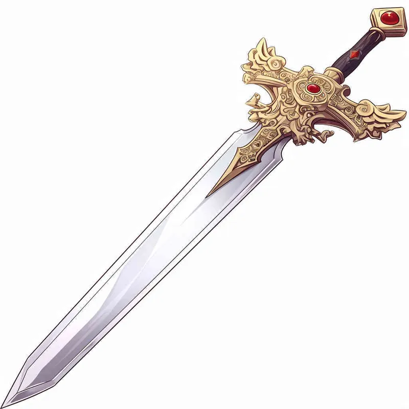 美漫风格，胜利之剑，武器手绘，白色背景 - style1部分