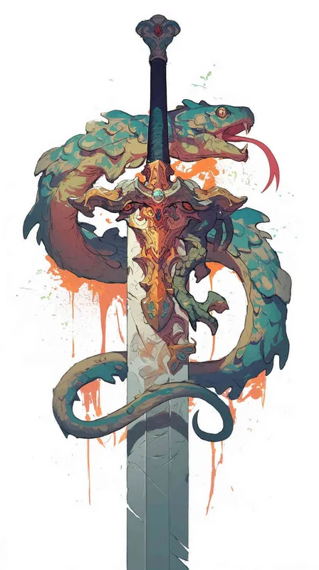 美漫风格，蛇头双柄剑，武器手绘，白色背景  - style3部分