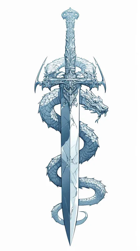 美漫风格，双柄蛇头剑，武器手绘，白色背景 - style1部分