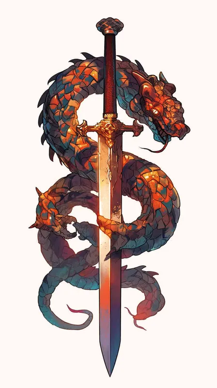 美漫风格，双柄蛇头剑，武器手绘，白色背景 - style3部分